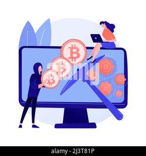 Hidden mining abstract concept vector illustration. Cryptocurrency mining method, miner bot, secret web program, hidden embed script development, secu Stock Vector