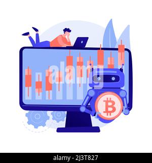 Crypto trading bot abstract concept vector illustration. Automated AI tradings, best bitcoin trading bot analyze cryptocurrency market data, financial Stock Vector