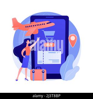 Buying tickets online abstract concept vector illustration. Online booking mobile application, e-Commerce shopping, internet purchase, buying tickets Stock Vector