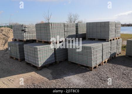 Pallets with stones in a hardware store Stock Photo