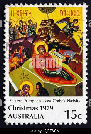 AUSTRALIA - CIRCA 1979: a stamp printed in the Australia shows Eastern European Icon, Nativity, Christmas, circa 1979 Stock Photo