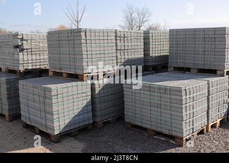 Pallets with stones in a hardware store Stock Photo