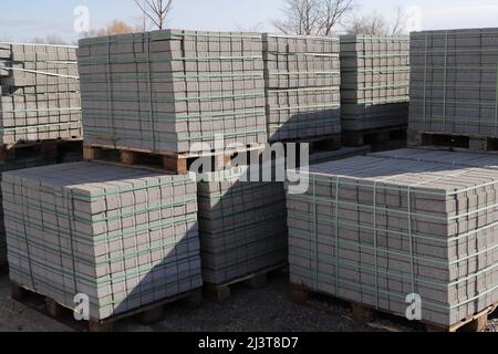 Pallets with stones in a hardware store Stock Photo
