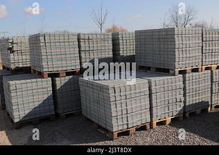 Pallets with stones in a hardware store Stock Photo