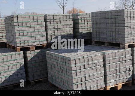 Pallets with stones in a hardware store Stock Photo