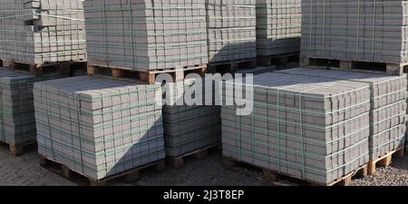 Pallets with stones in a hardware store Stock Photo