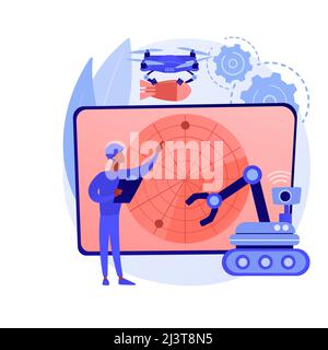Military robotics abstract concept vector illustration. Artificial intelligence in defence operations, automated army machinery, military robot techno Stock Vector
