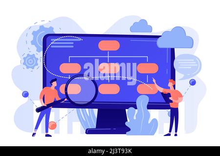 Tiny people analyst and data scientist working with data. Data driven business model, comprehensive data strategies, new economic model concept. Pinki Stock Vector