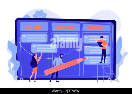 Tiny business people and manager at tasks and goals accomplishment chart. Task management, project managers tool, task management software concept. Pi Stock Vector