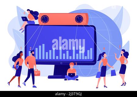 Electronic device for measuring number passageway people. People counter system, visitors counting technologies, retail traffic report concept. Pinkis Stock Vector