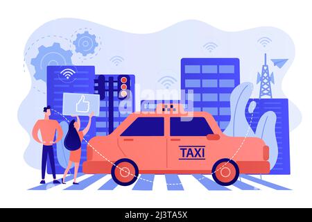 City using intelligent transportation system technologies. Intelligent transportation system, traffic management, smart city technologies concept. Pin Stock Vector