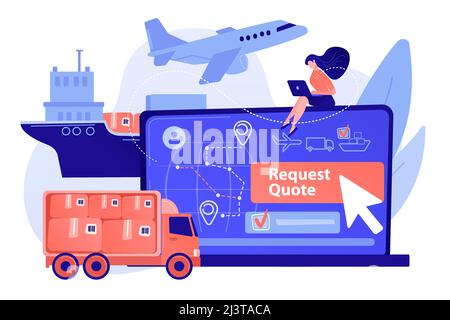 Customer choosing order delivery type, global distribution. Freight quote request, best shipping proposal, freight cost request form concept. Pinkish Stock Vector