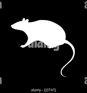 Flat vector stock illustration, white rat on the black background Stock Vector