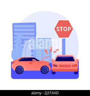 Traffic accident abstract concept vector illustration. Road accident report, traffic laws violation, single car crash investigation, injury statistics Stock Vector