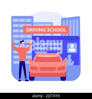 Driving lessons abstract concept vector illustration. Driving school, beginner class, refresher lesson, intensive course, exam preparation, advanced l Stock Vector