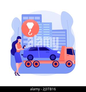 Roadside assistance abstract concept vector illustration. Roadside car repair, 24 hour assistance, towing service, change flat tire, all vehicles emer Stock Vector