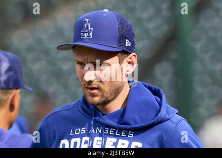 Denver CO, USA. 9th Apr, 2022. Los Angeles catcher Austin Barnes(15) in  action during the game with Los Angels Dodgers and Colorado Rockies held at  Coors Field in Denver Co. David Seelig/Cal