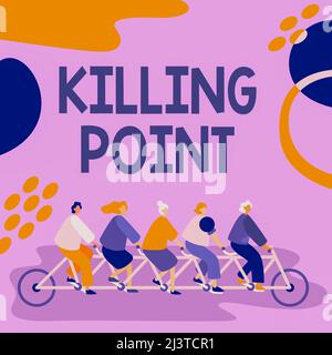 Writing displaying text Killing Point. Business concept Phase End Review Stage Gate Project Evaluation No Go Colleagues Riding Bicycle Representing Stock Photo