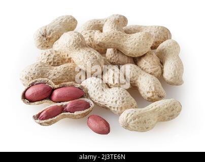 Heap of raw peanuts isolated on white background with clipping path Stock Photo