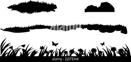 Set of horizontal silhouettes with grass vector illustration. Stock Vector