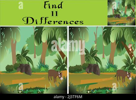 Find differences children's activity educational game vector art. Stock Vector