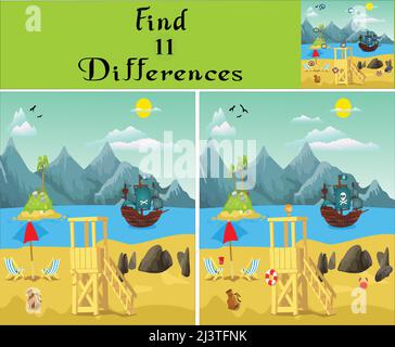Find differences children's activity educational game vector art. Stock Vector