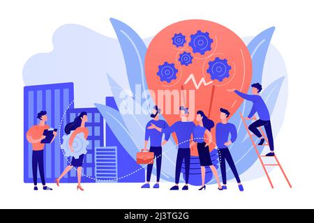 Company newcomers, personnel, staff. New team members, adaptation of new employees, first days in company, new employees training concept. Living cora Stock Vector
