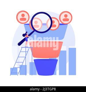 Marketing funnel abstract concept vector illustration. Internet marketing technique, sales funnel formula, product cycle, advertising system control, Stock Vector