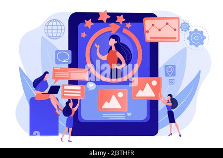 PR managers team working, personal development. Online identity management,  digital Identity management, product web presence concept. Pink coral blue  Stock Vector Image & Art - Alamy