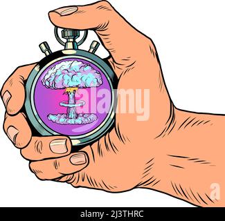nuclear explosion sports stopwatch, speed meter. Time clock arrows are an accurate instrument. Run Pop art retro vector illustration comic caricature Stock Vector