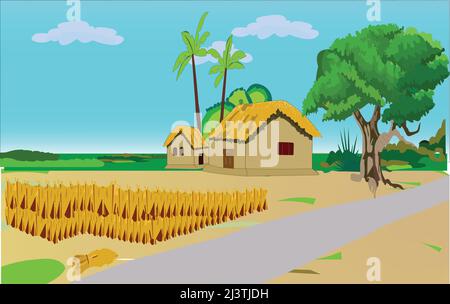 Village House, Cottage among trees Cartoon vector illustration. Stock Vector