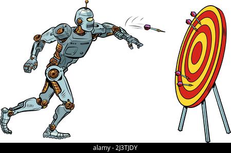 robot target dart target accuracy competition, sports fun and recreation. Pop art retro vector illustration comic caricature 50s 60s style vintage kit Stock Vector