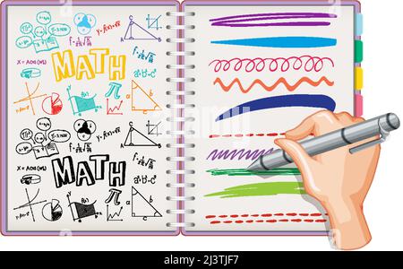 Hand writing math formula and doodle on notebook illustration Stock ...