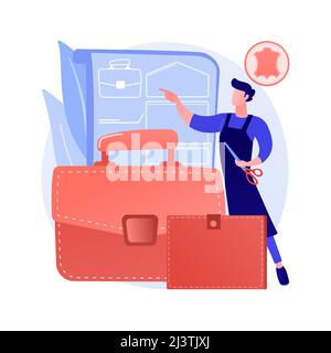 Leather handcraft abstract concept vector illustration. Handmade product, genuine leather apparel, designer bags and footwear, handcrafted goods, onli Stock Vector
