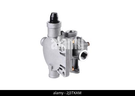 car air distributor, truck pneumatic system air distributor, car parts, car pneumatic system repair, auto pneumatic system parts, close-up white backg Stock Photo