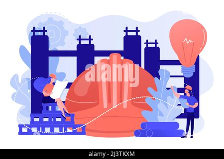 Building engineers using smart materials. Innovative construction materials, construction technology innovation, hi-tech bulding resources concept. Pi Stock Vector