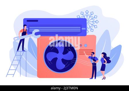 Electrician service. Air conditioning and refrigeration services, installation and repair of air conditioners, hire best technicians concept. Pinkish Stock Vector