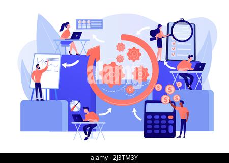 Workforce organization and management. Workflow processes, workflow process design and automation, boost your office productivity concept. Pink coral Stock Vector