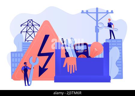 Electrician engineer, technician with wrench. Electrician services, electrical service professionals, best electricians in your area concept. Pinkish Stock Vector