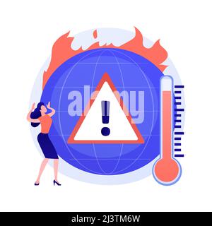 Earth climate change, temperature increase, global warming. Multiple fires, flora and fauna destruction, planet wildlife and humankind damage. Vector Stock Vector