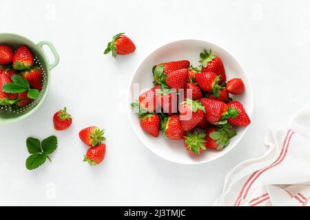 Strawberry on white background, top view, flat lay Stock Photo