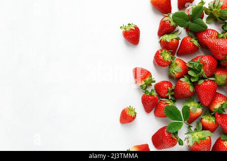 Strawberry on white background, top view, flat lay Stock Photo