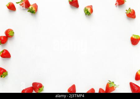 Strawberry on white background, top view, flat lay Stock Photo