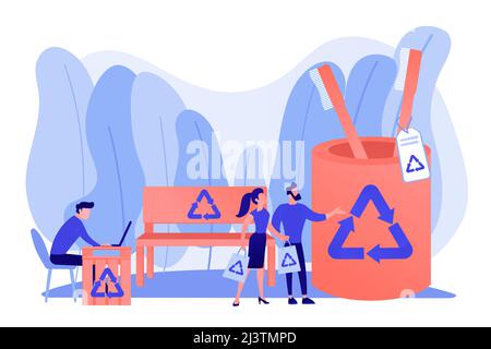 Reusable items, non-recyclable material alternatives. Waste free wood products, salvaged plywood products, secondary wood using concept. Pinkish coral Stock Vector