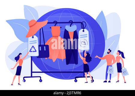 Recyclable and eco textile. Sustainable fashion, sustainable manufacturing brand, green technologies in fashion, ethical clothing production concept. Stock Vector