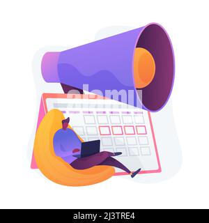 Event calendar notification. Freelancer project, deadline date, appointment reminder. Calender and megaphone isolated design element. Time management. Stock Vector