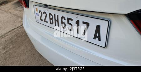 Mumbai, India, April 08 2022: The Bharat series number plates introduced by the India Ministry of Road Transport and Highways to make the mobility of Stock Photo