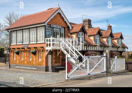 The old Wolferton Signal Box outside the closed Royal Station at Wolferton on the Sandringham Estate, Norfolk. Stock Photo