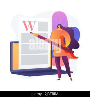 Creative content writing. Copywriting, blogging, Internet marketing. Article text editing and publishing. Online documents. Writer, editor character. Stock Vector