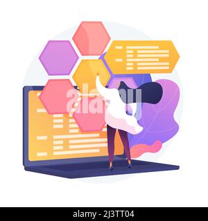 Web development and coding. IT, website optimization, computer software testing. Programmer and developer working female flat character. Vector isolat Stock Vector